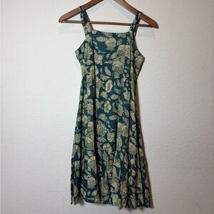 Floral Teal and Beige Midi Dress